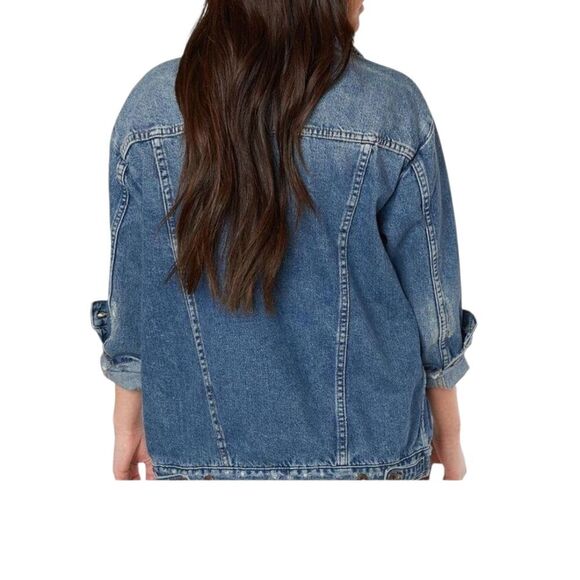 Free People Ramona Distressed Western Vintage Denim Trucker Jacket Lrg Southbank - Picture 5 of 16